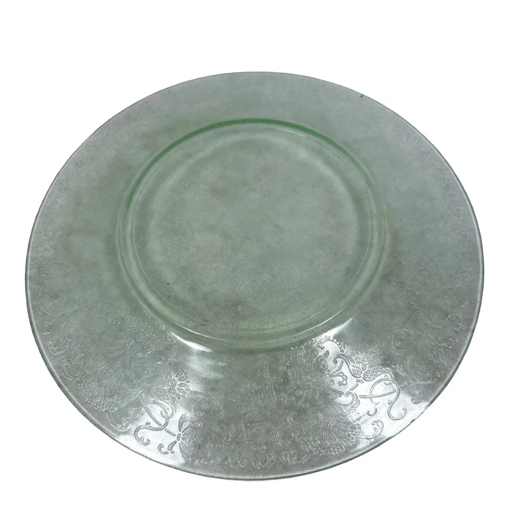 Vintage Hazel Atlas Florentine Green Uranium Depression Glass Dinner Plate 10.5